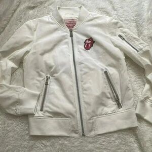 Levi's White Bomber Jacket with Red Patch